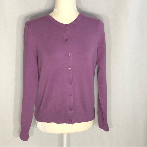 LLBean women’s top bottom up cardigan purple Sz xs - Picture 6 of 8